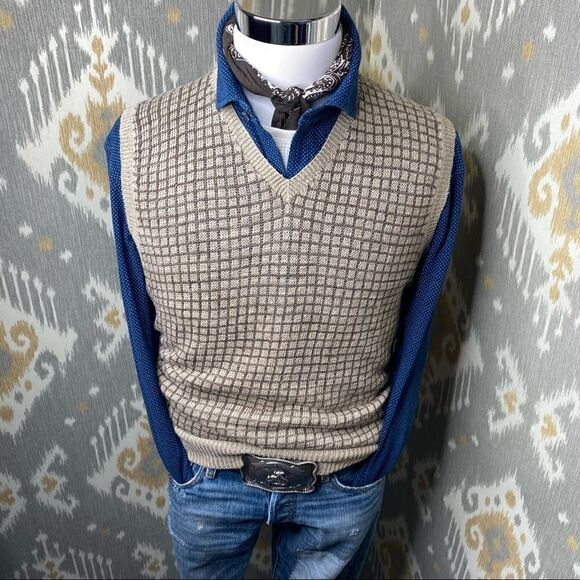 Polo Ralph Lauren Vintage Tan & Brown Check Plaid Linen Vest - Picture 9 of 16